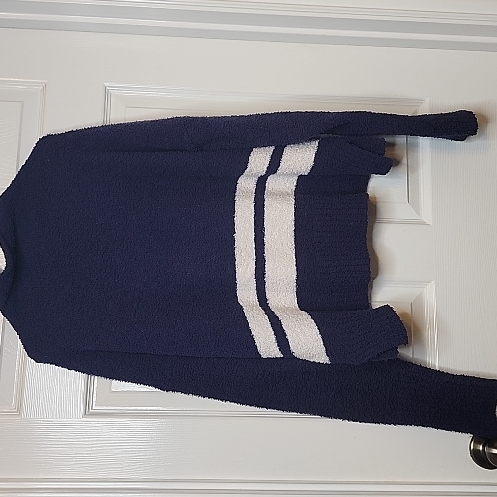 UGG Womens Longsleeve Plush Mockneck Blue White Stripe Sweater - Picture 5 of 11